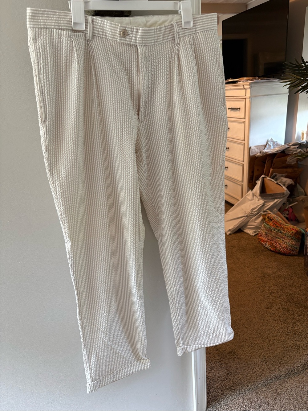 Men's tan Seersucker Dress Pants
